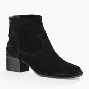 Ugg Bandara Women’s Suede Leather Zip-Up Stacked Heel Ankle Boots Booties